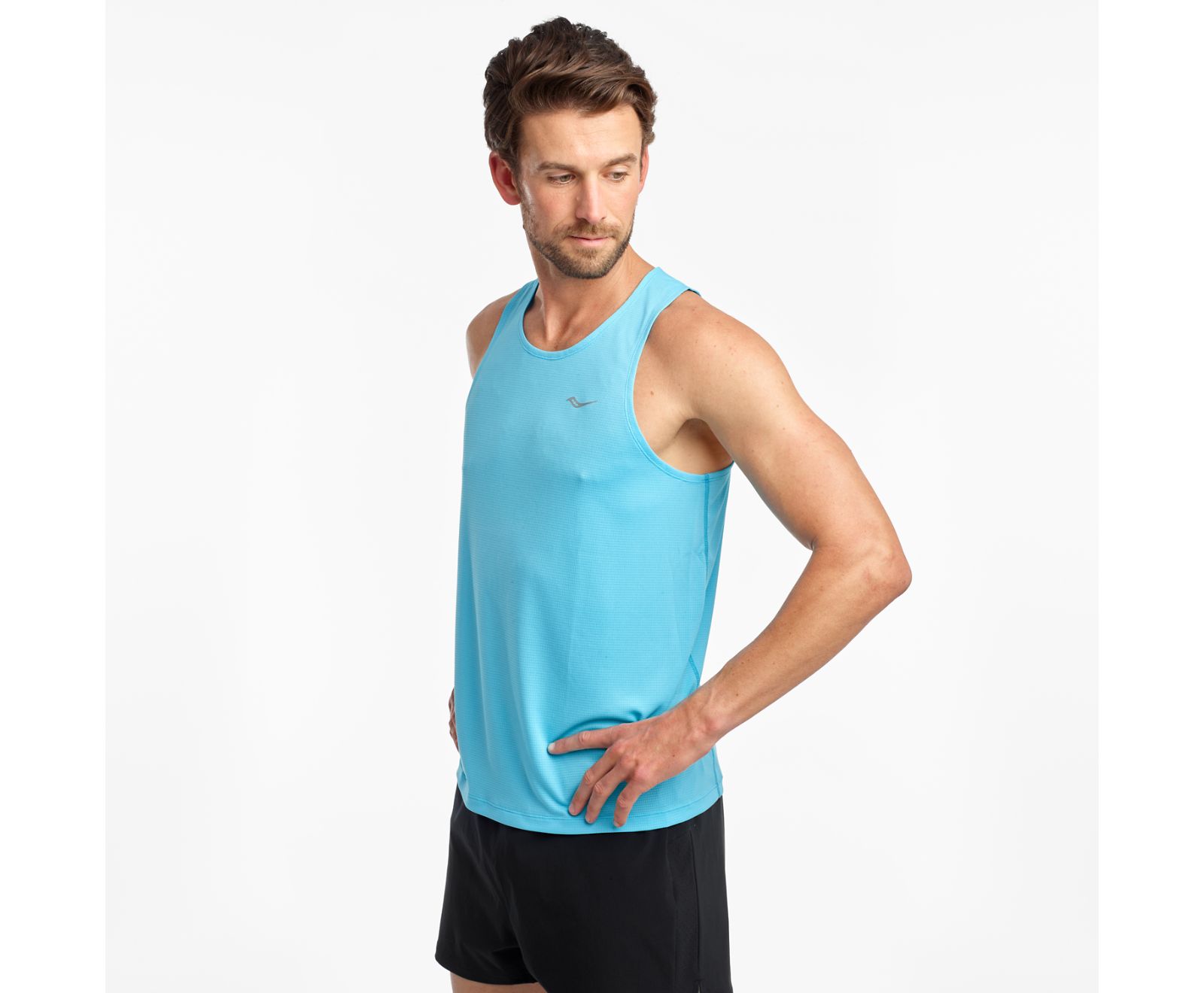 Men\'s Saucony Stopwatch Singlet Tanks Blue | Singapore 667JPQJ